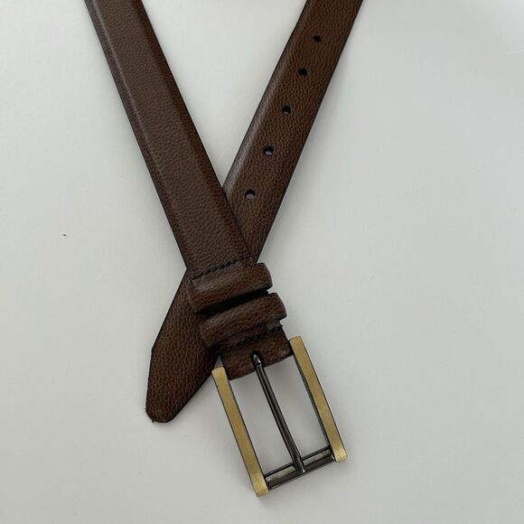REMO TULLIANI 5173 Belt Men Sz 54 Brown Genuine Leather Solid Brass Buckle Italy - Picture 6 of 10